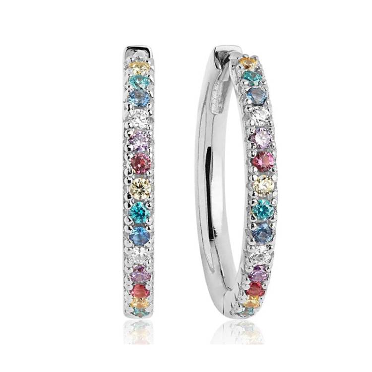 Sif Jakobs Ellera Sterling Silver Multicolour Zirconia Grande Hoop Earrings - Silver