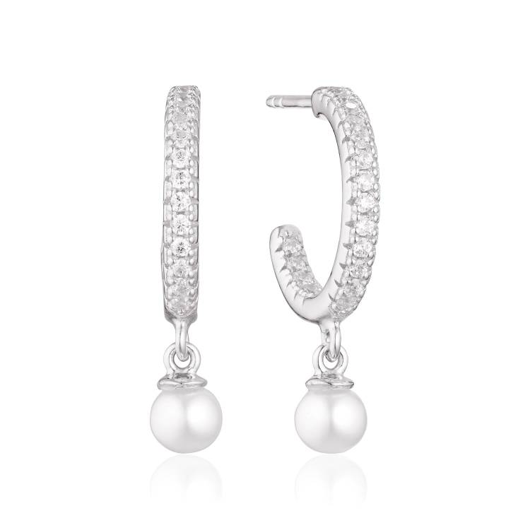 Sif Jakobs Ellera Sterling Silver White Zirconia Freshwater Pearl Hoop Earrings - Silver