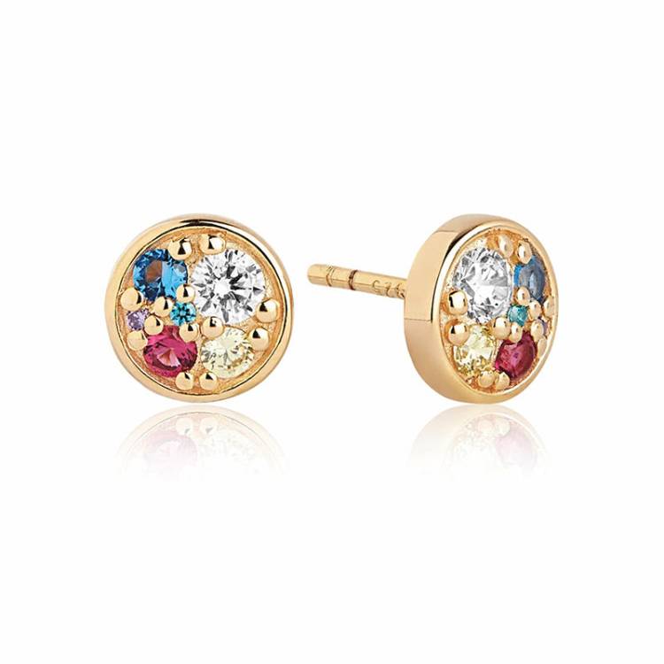 Sif Jakobs Novara 18ct Gold Plated Sterling Silver Multicolour Zirconia Piccolo Stud Earrings - Silver