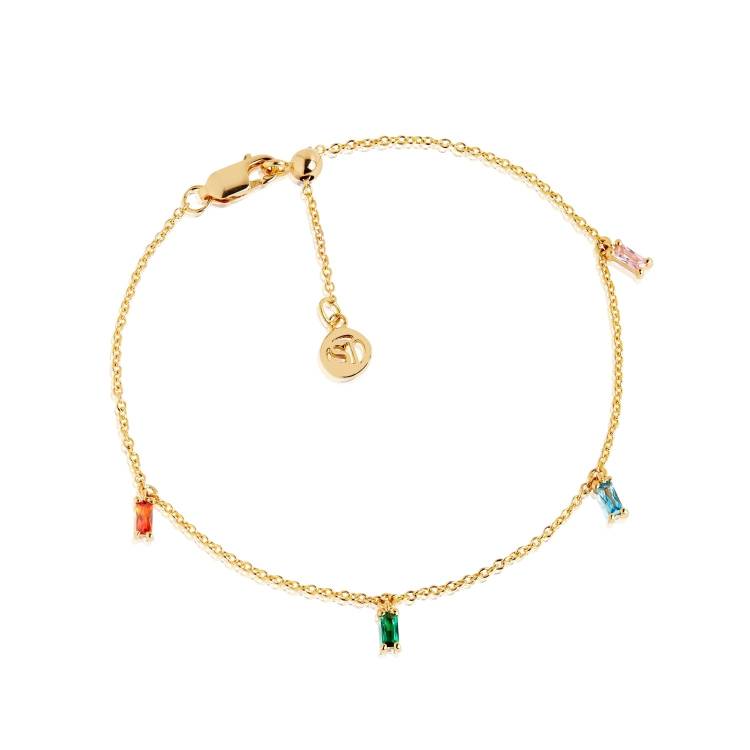 Sif Jakobs Princess 18ct Gold Plated Sterling Silver Multicolour Zirconia Baguette Bracelet - Silver