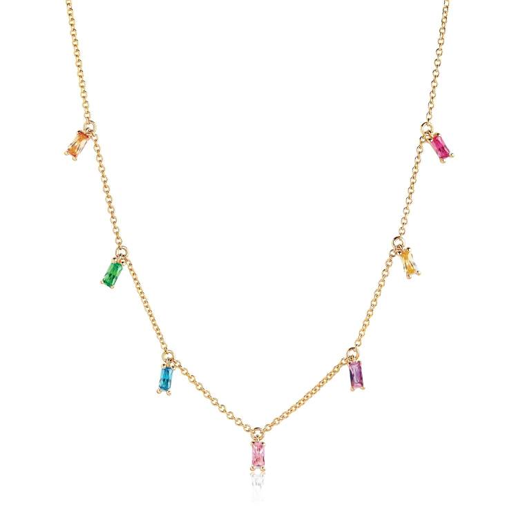 Sif Jakobs Princess 18ct Gold Plated Sterling Silver Multicolour Zirconia Baguette Necklace - Silver