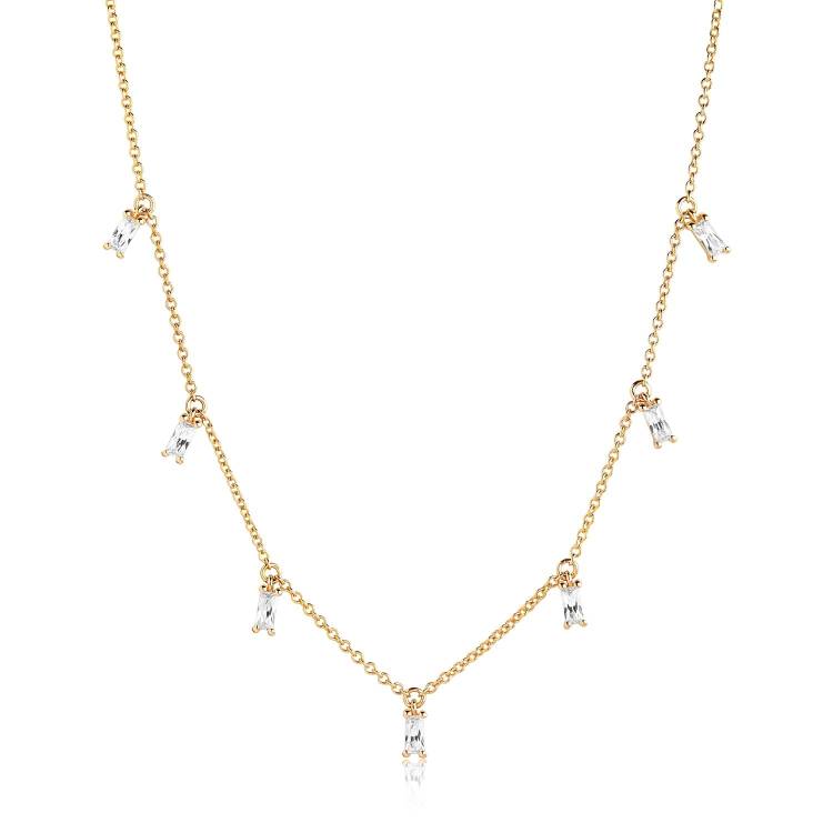 Sif Jakobs Princess 18ct Gold Plated Sterling Silver White Zirconia Baguette Necklace - Silver