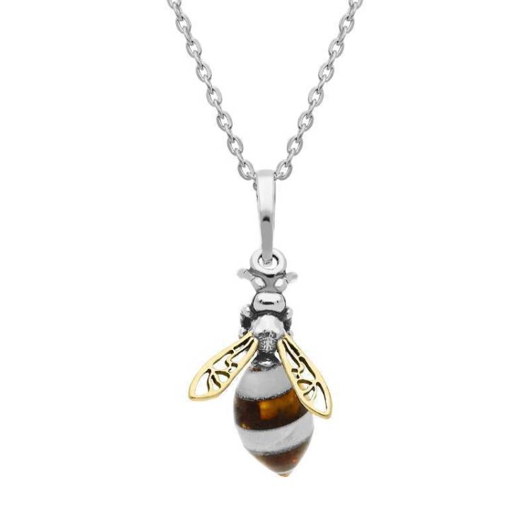 Yellow Gold Plated Sterling Silver Amber Bee Necklace - Silver