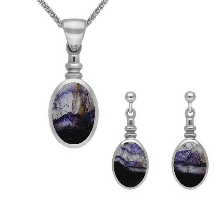 Sterling Silver Blue John Oval Bottle Top Two Piece Set