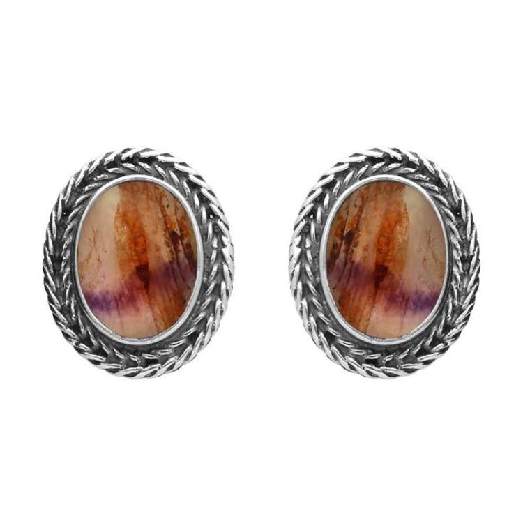 Sterling Silver Blue John Foxtail Oval Stud Earrings - Silver