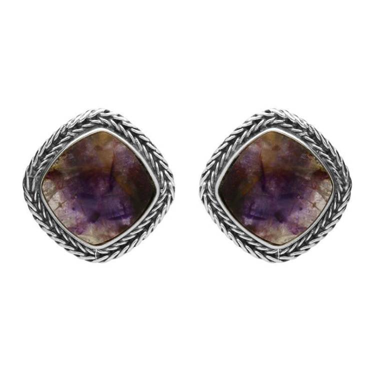 Sterling Silver Blue John Cushion Foxtail Stud Earrings - Option1 Value Silver