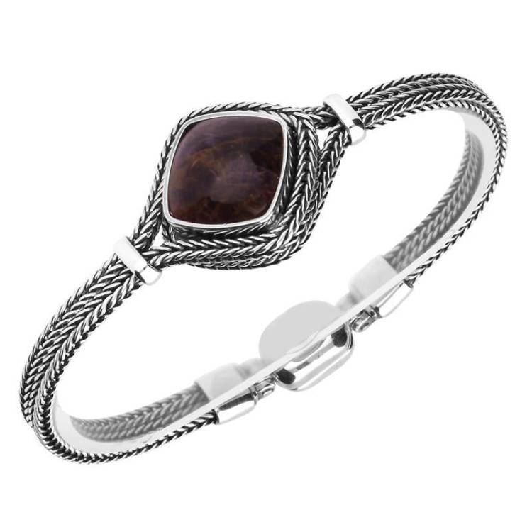 Sterling Silver Blue John Foxtail Overlap Cushion Bracelet - Option1 Value Silver