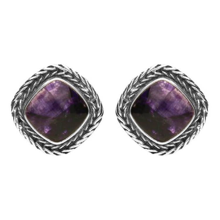 Sterling Silver Blue John Foxtail Cushion Stud Earrings D - Option1 Value Silver