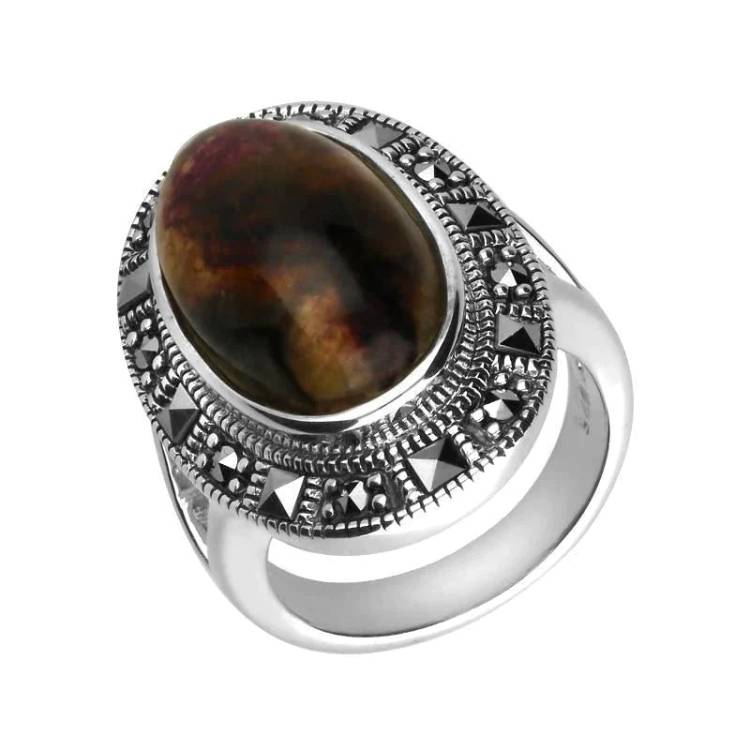 Sterling Silver Blue John Oval Marcasite Ring - Option1 Value Silver