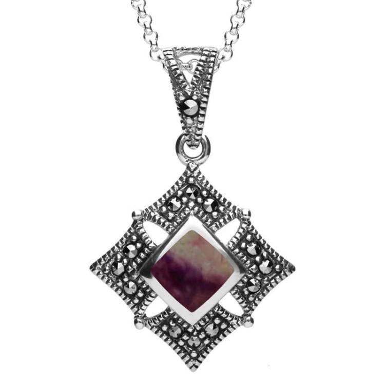 Sterling Silver Blue John Marcasite Square Necklace - Silver