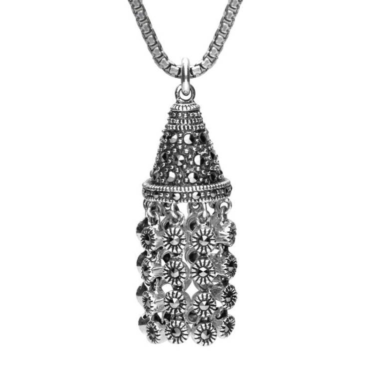 Sterling Silver Marcasite House Style Chandelier Necklace - Silver