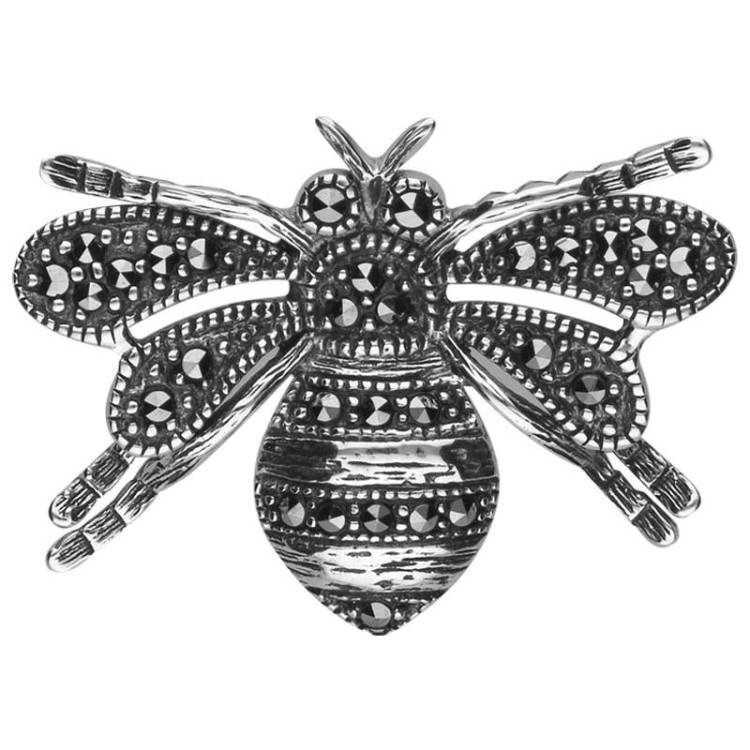 Sterling Silver Marcasite House Style Bee Brooch - Silver