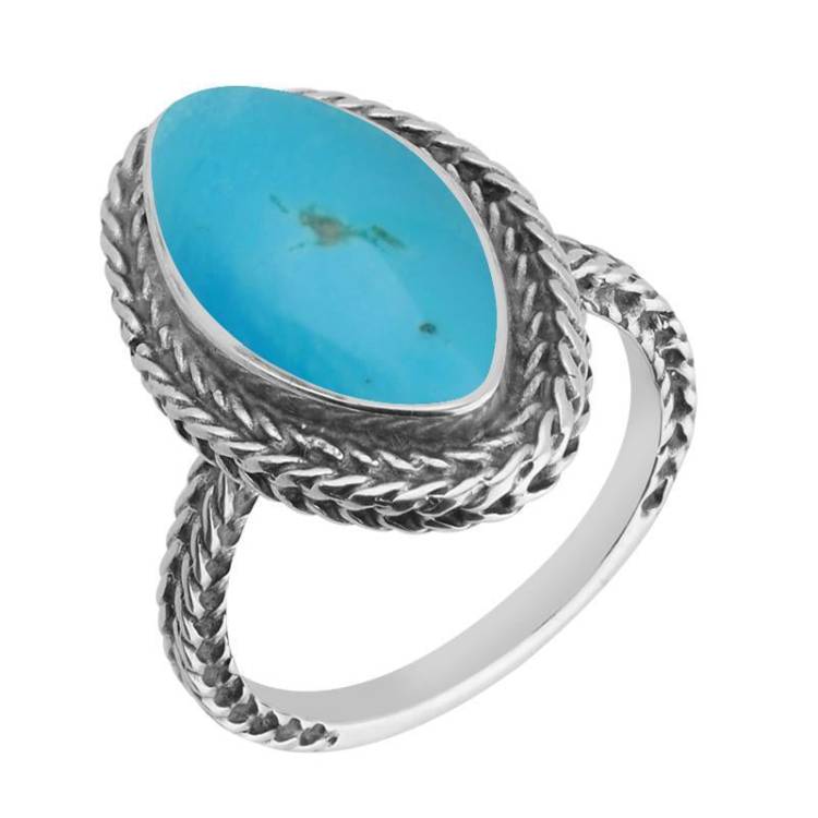 Sterling Silver Turquoise Marquise Foxtail Ring - Option1 Value Silver