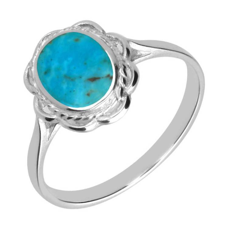 Sterling Silver Turquoise Rope Frill Ring - Silver