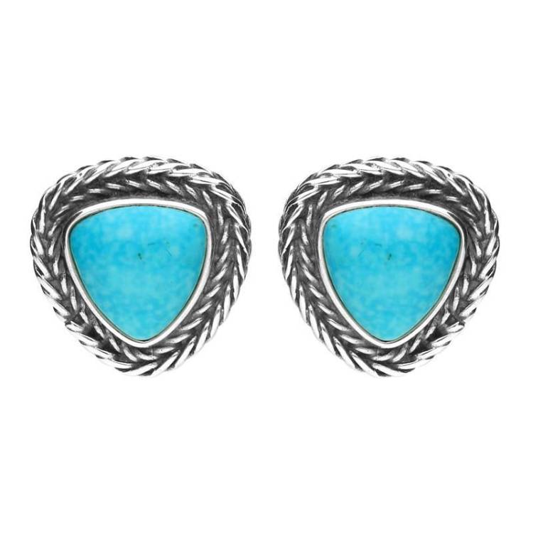 Sterling Silver Turquoise Foxtail Triangular Stud Earrings D - Option1 Value Silver