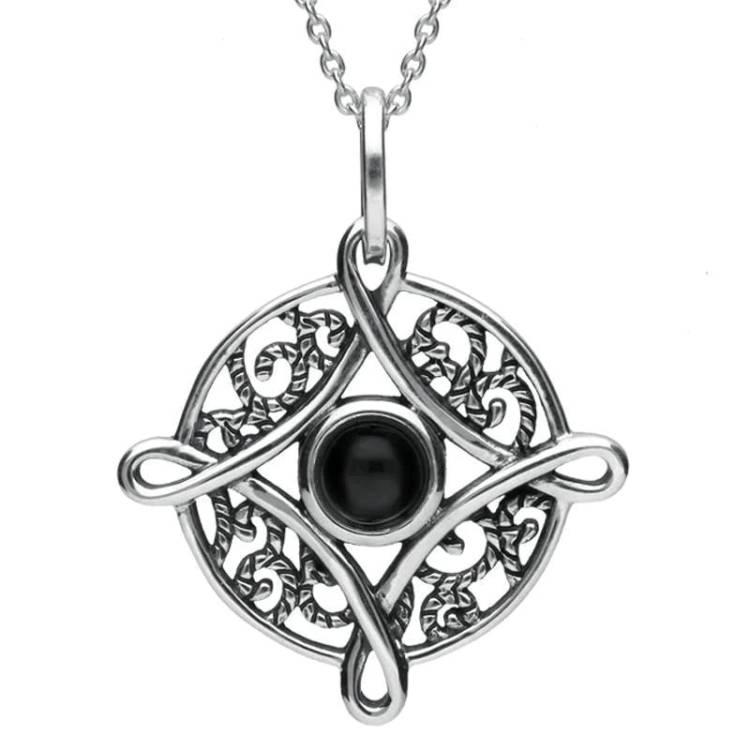 Sterling Silver Whitby Jet Four Point Cross Necklace - Silver