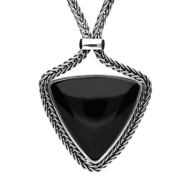 Sterling Silver Whitby Jet Triangular Foxtail Necklace D - Option1 Value Silver