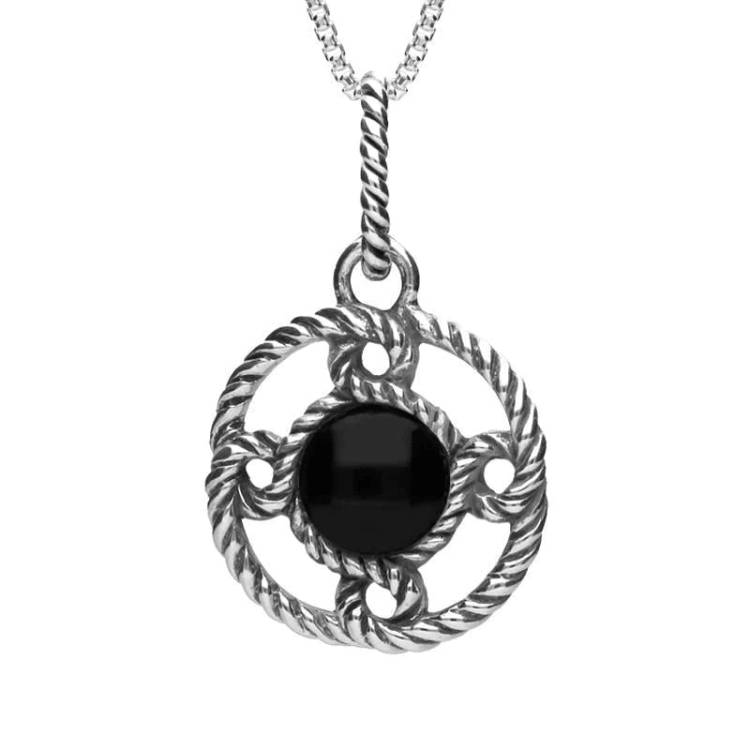 Sterling Silver Whitby Jet Rope Edge Port Hole Necklace - Silver