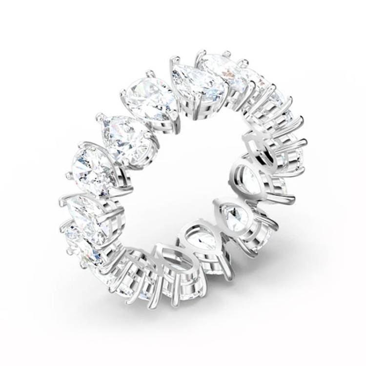 Swarovski Vittore Rhodium Plated Pear Cut Crystal Ring Size 58 - Silver