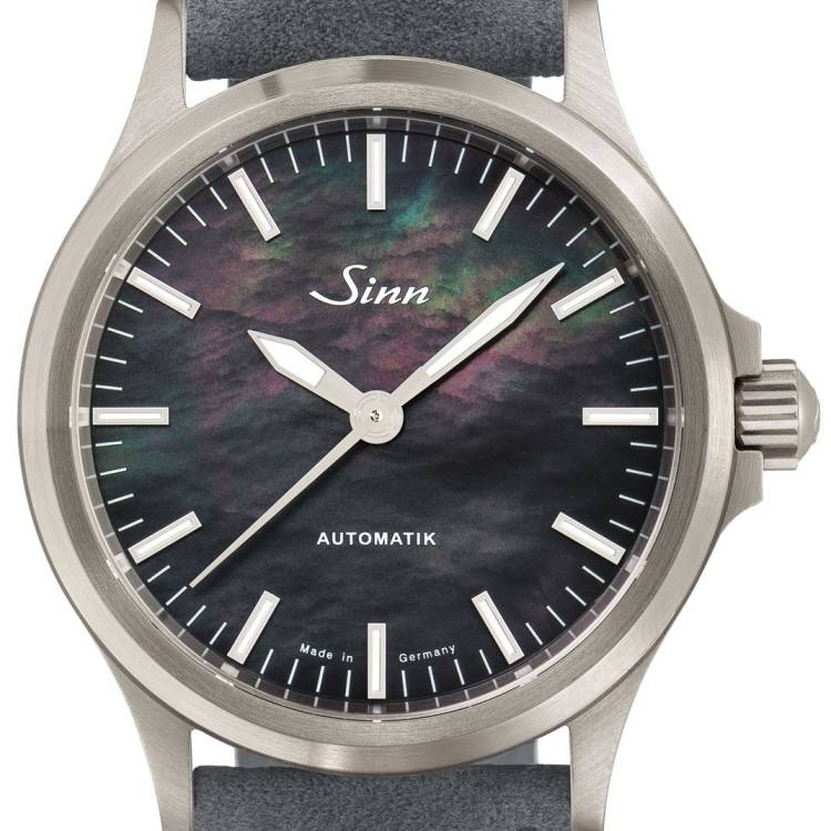 Sinn Watch 556 I Mother of Pearl S Grey Alcantara Leather Strap - Black