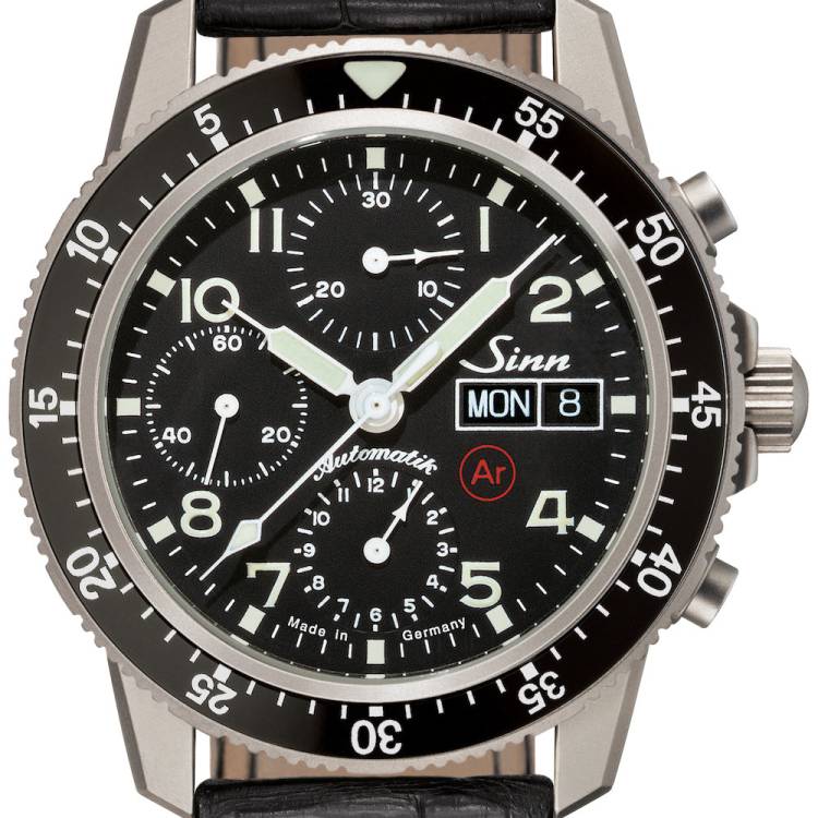 Sinn Watch 103 Ti Ar Titanium Aligator Black White Stitch - Black