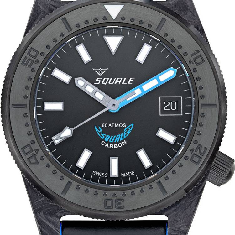 Squale Watch T183 Blue Forged Carbon Leather - Grey