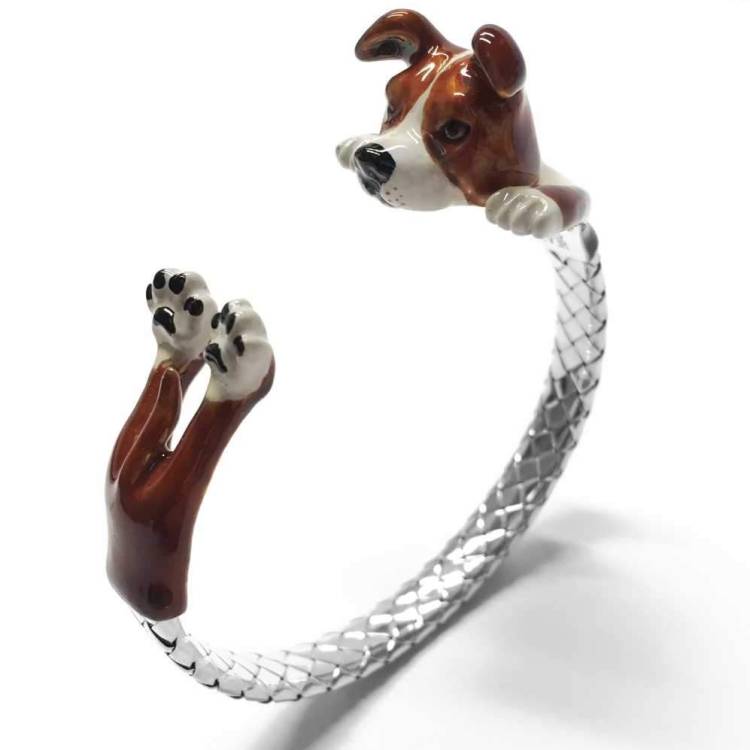 Dog Fever Sterling Silver Enamelled American Staffordshire Hug Bracelet