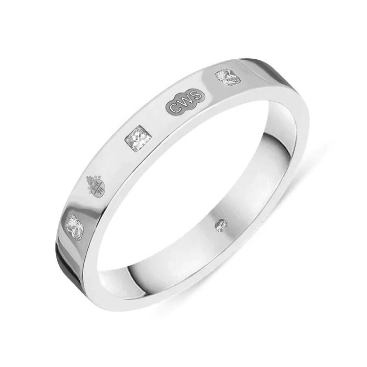 Sterling Silver 0.09ct Diamond Queen's Jubilee Hallmark Princess Cut 3mm Ring D - M