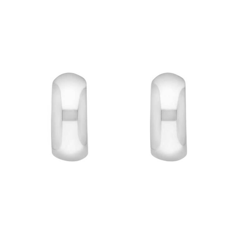 Sterling Silver 15x14mm Oval Domed Hoop Earrings - Silver