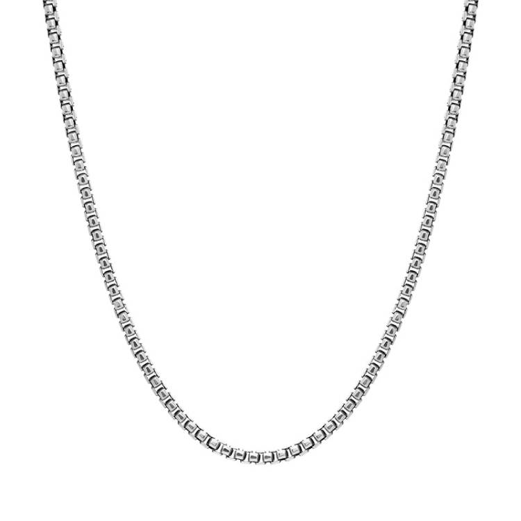 Sterling Silver 18 Inch Oxidised Box Chain - Silver