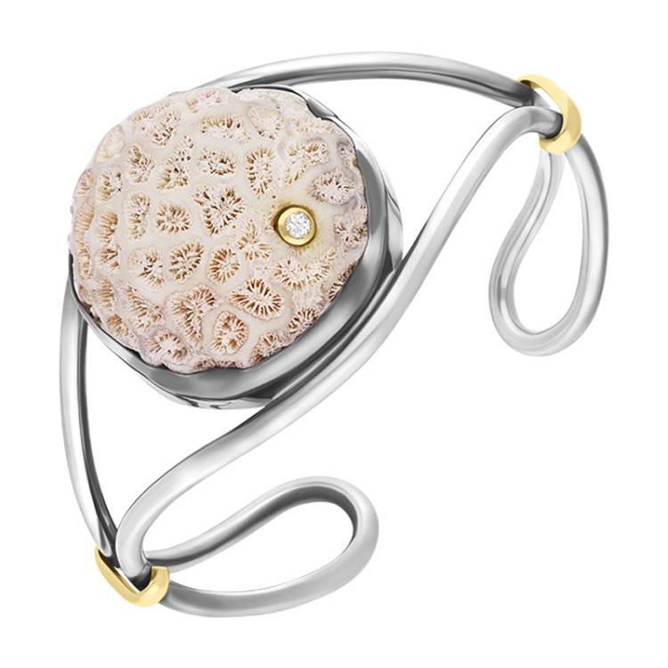 Sterling Silver 18ct Yellow Gold Diamond Coquina Unique Style Bangle D