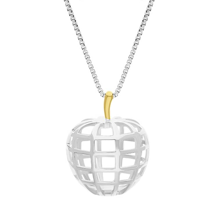 Sterling Silver 18ct Yellow Gold Plated Chatsworth Garden Apple Large Pendant D - Silver