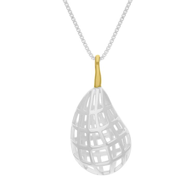 Sterling Silver 18ct Yellow Gold Plated Chatsworth Garden Pear Large Pendant D - Silver