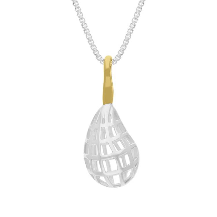 Sterling Silver 18ct Yellow Gold Plated Chatsworth Garden Pear Small Pendant - Silver