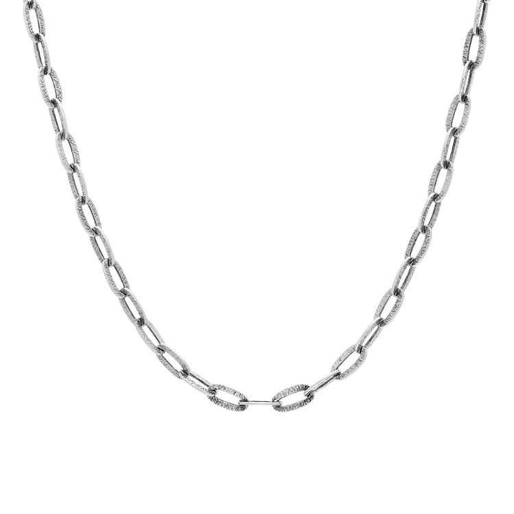 Sterling Silver 20 Inch Satinised Paper Link Chain With Extender - Option1 Value Silver