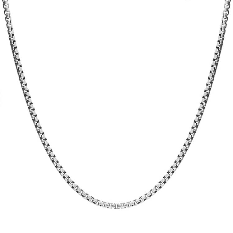 Sterling Silver 24 Inch Oxidised Rounded Box Chain - Silver