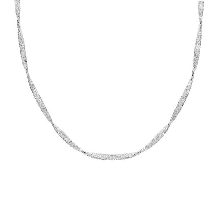 Sterling Silver 42cm Satin Finish Twisted Necklet Chain - Silver