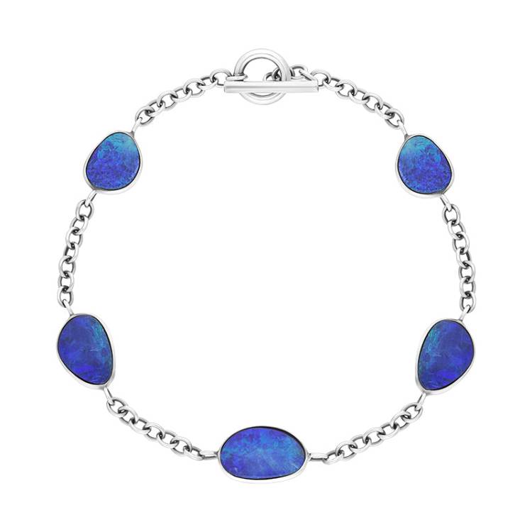 Sterling Silver 5 Stone Opal Doublet Abstract Bracelet D