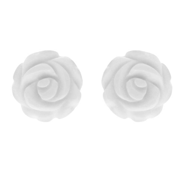 Sterling Silver Agate Tuberose 8mm White Desert Rose Stud Earrings - Silver