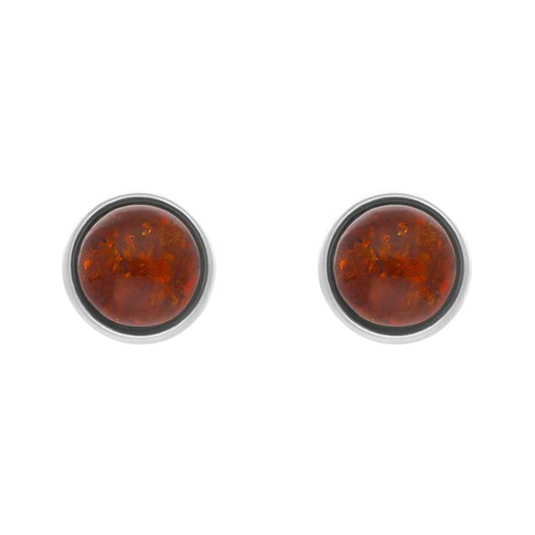 Sterling Silver Amber 4mm Round Stud Earrings - Silver