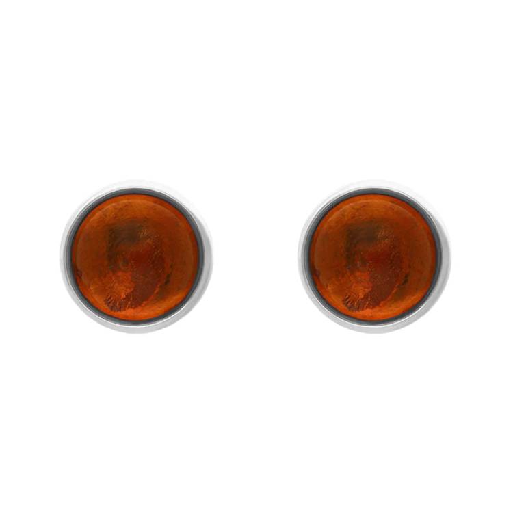 Sterling Silver Amber 5mm Round Stud Earrings - Silver