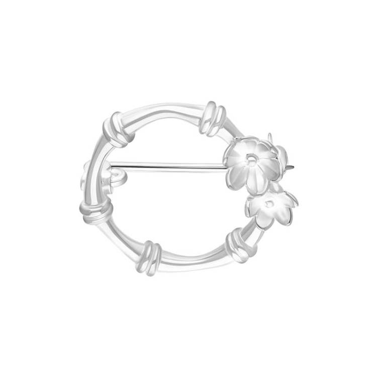 Sterling Silver Bamboo Flower Brooch D - Silver