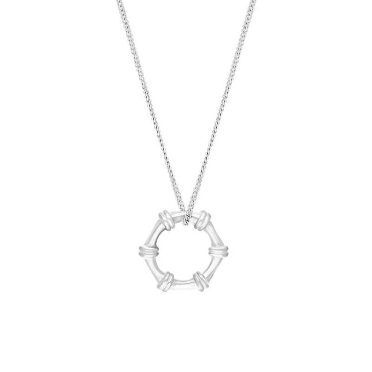 Sterling Silver Bamboo Open Circle Pendant Necklace D - Silver