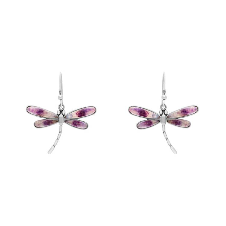 Sterling Silver Blue John Dragonfly Drop Earrings - Silver