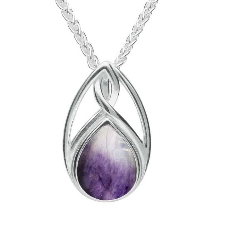 Sterling Silver Blue John Pear Shaped Celtic Twist Drop Necklace - Silver