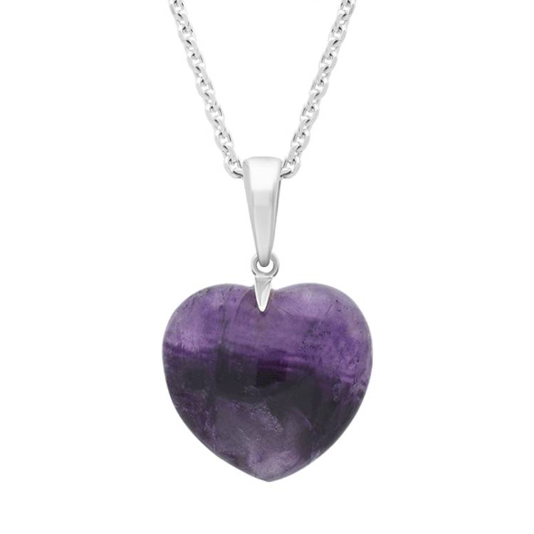Sterling Silver Blue John Slim Bail Medium Carved Heart Necklace - Silver