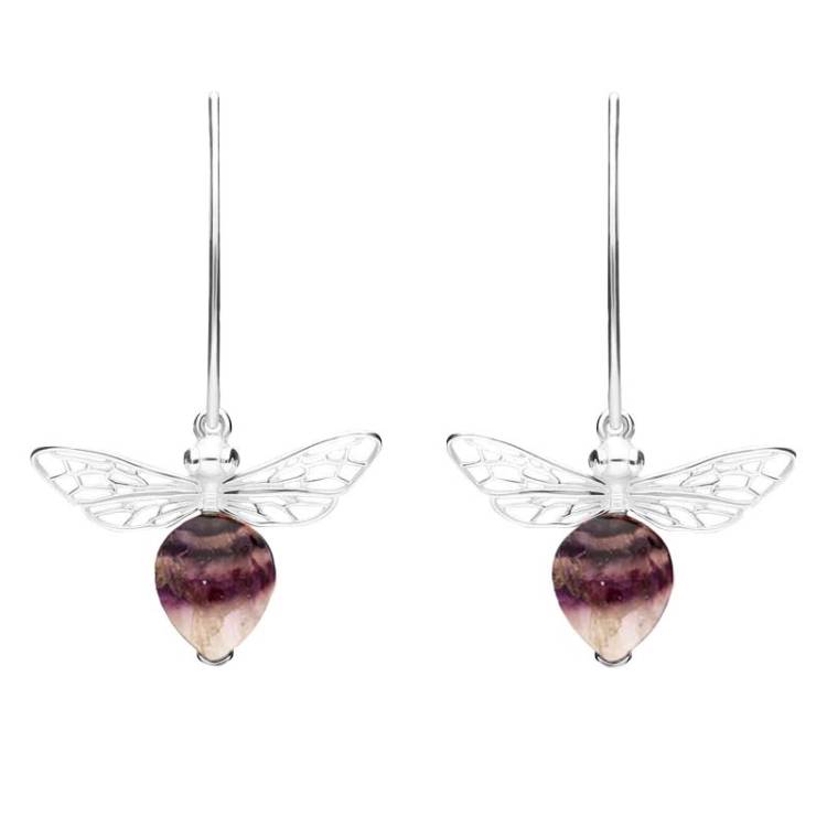 Sterling Silver Blue John Bee Small Hook Earrings - Silver