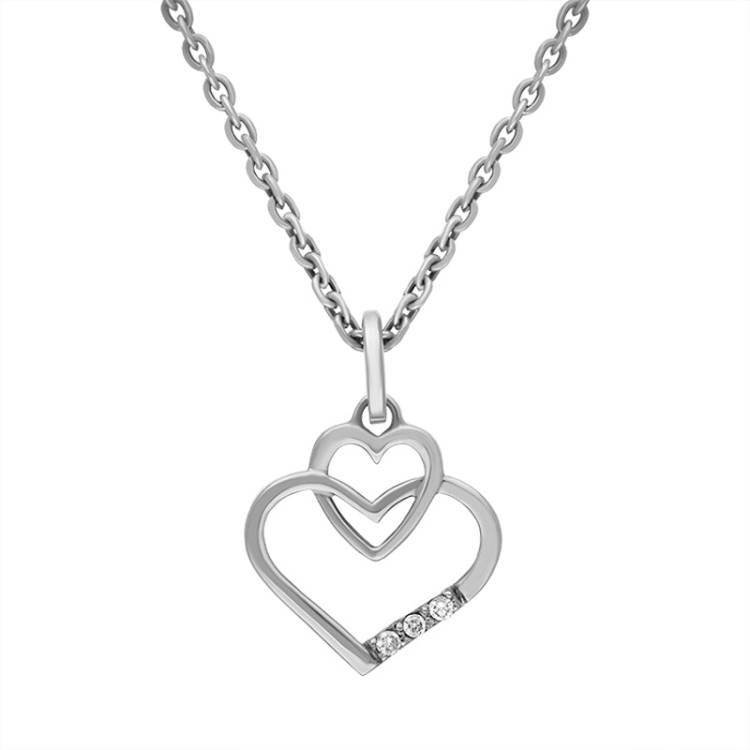 Sterling Silver Cubic Zirconia Interlocking Heart Necklace D - Silver