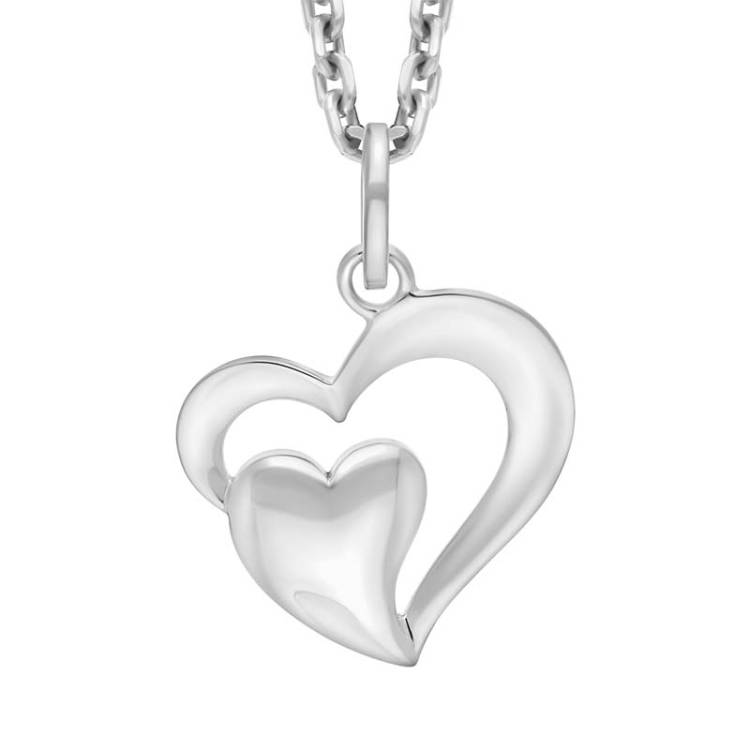 Sterling Silver Double Heart Necklace D - Silver