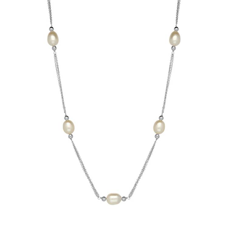 Sterling Silver Freshwater Pearl Necklet - Silver